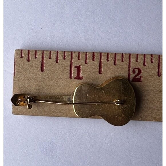VTG Damascene Spain Guitar Brooch Pin 2" Gold Tone Green‎ White Ornate Music - Picture 8 of 8